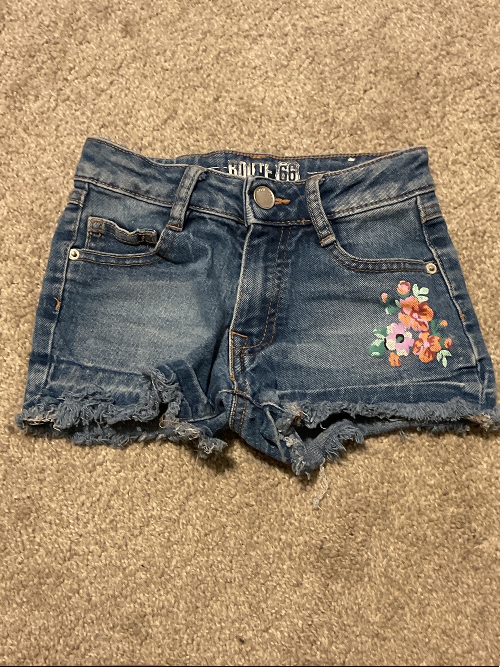 Route 66 Blue Denim Shorts with Floral Accent